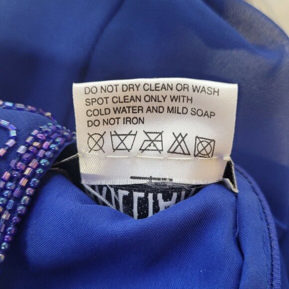 Vintage Brilliante By JA Women’s Blue Dress Sz P/S Beaded Scalloped Hem Lined - Picture 7 of 10